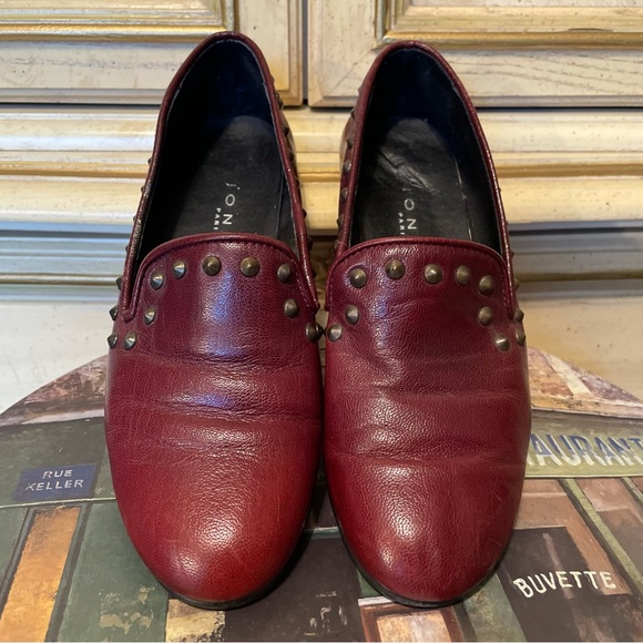 Jonak Paris Maroon Burgundy Leather Studded Stud Slip on Loafer Shoes - Picture 3 of 9